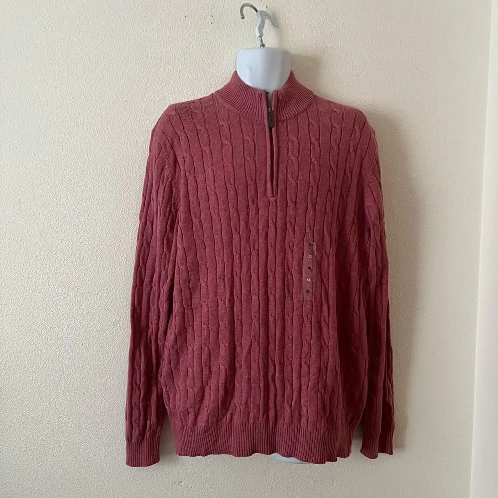 Club Room Men's Pima Cable Quarter-Zip Red Size Extra Large — image 3 of 8
